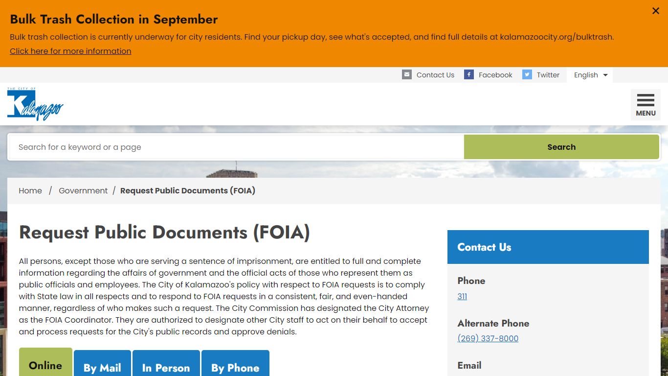 Request Public Documents (FOIA) City of Kalamazoo